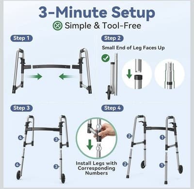 New Loyoda Folding Walker Supports Up To 350 Lbs Weighs Only 6 lbs - Thumbnail 8