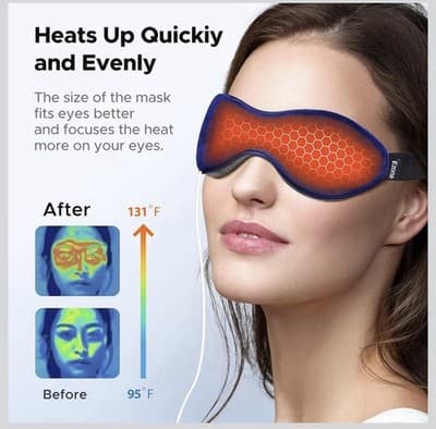 New - Heated Eye Mask Indigo/Grey,USB, Washable, Adjustable, Timer - Image 1