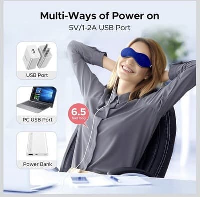 New - Heated Eye Mask Indigo/Grey,USB, Washable, Adjustable, Timer - Thumbnail 6