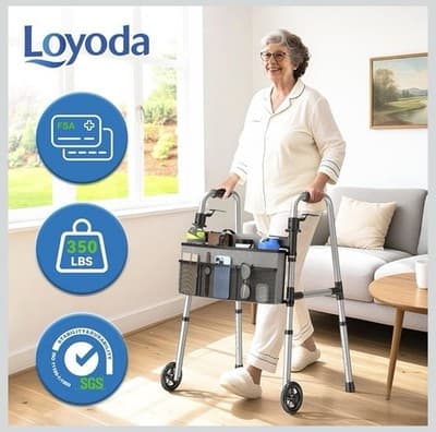 New Loyoda Folding Walker With Basket Supports Up To 350 Lbs Weighs Only 7 lbs - Thumbnail 2
