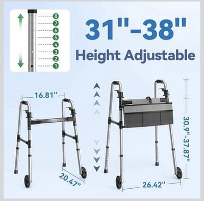 New Loyoda Folding Walker With Basket Supports Up To 350 Lbs Weighs Only 7 lbs - Thumbnail 7