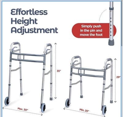 New Medical King Folding Walker w/ Wheels – Lightweight, Adjustable,Up To 350lbs - Thumbnail 2