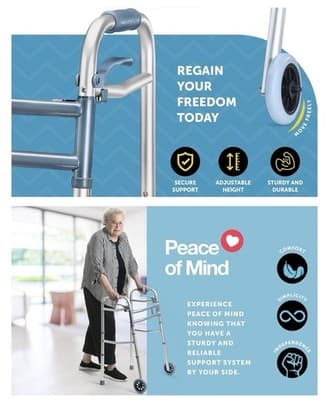 New Medical King Folding Walker w/ Wheels – Lightweight, Adjustable,Up To 350lbs - Thumbnail 9