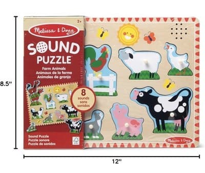 New W/ Batteries Melissa & Doug Farm Animals Wooden Peg Puzzle With Sound - Thumbnail 2