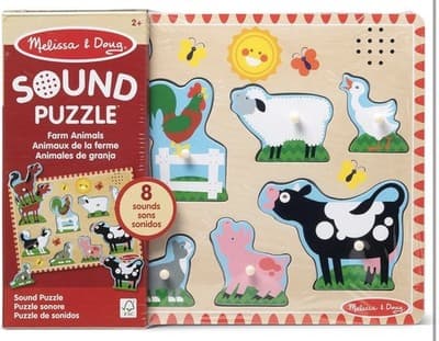 New W/ Batteries Melissa & Doug Farm Animals Wooden Peg Puzzle With Sound - Thumbnail 9