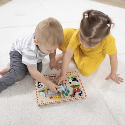 New W/ Batteries Melissa & Doug Farm Animals Wooden Peg Puzzle With Sound - Thumbnail 10