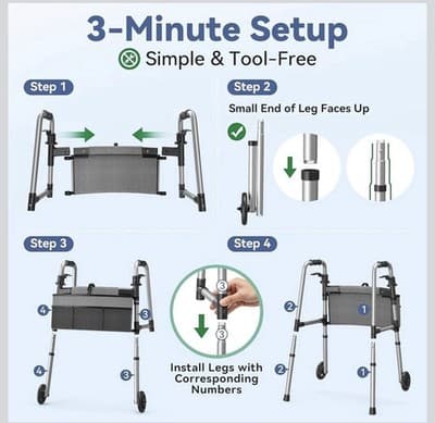 New Loyoda Folding Walker With Basket Supports Up To 350 Lbs Weighs Only 7 lbs - Thumbnail 8