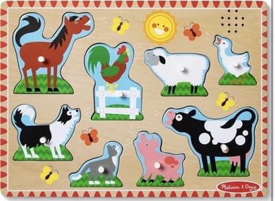 New W/ Batteries Melissa & Doug Farm Animals Wooden Peg Puzzle With Sound - Thumbnail 4