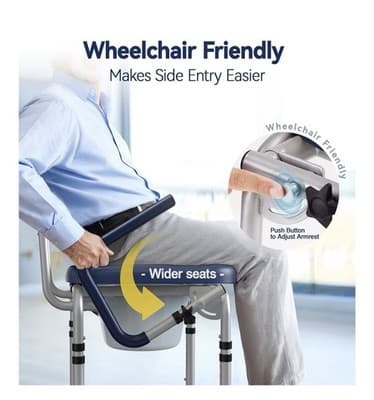 New Drop Arm Bedside Commode Toilet Supports 300lbs Removable Bucket- HolyHeal - Thumbnail 4