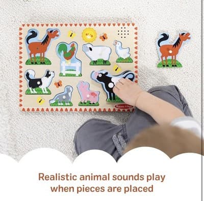New W/ Batteries Melissa & Doug Farm Animals Wooden Peg Puzzle With Sound - Thumbnail 6