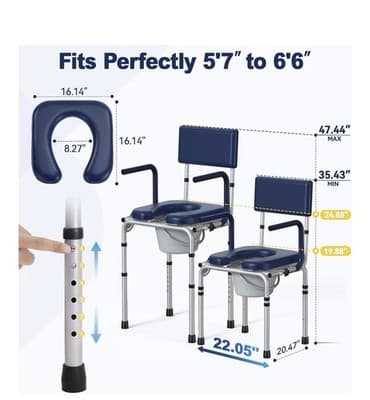 New Drop Arm Bedside Commode Toilet Supports 300lbs Removable Bucket- HolyHeal - Thumbnail 2