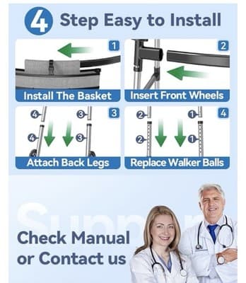 New Loyoda Folding Walker With Basket Supports Up To 350 Lbs Weighs Only 7 lbs - Thumbnail 10