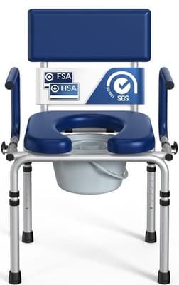 New Drop Arm Bedside Commode Toilet Supports 300lbs Removable Bucket- HolyHeal - Image 1