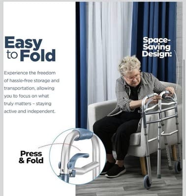 New Medical King Folding Walker w/ Wheels – Lightweight, Adjustable,Up To 350lbs - Thumbnail 4