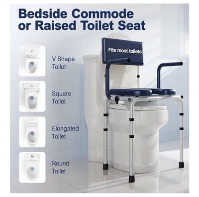 New Drop Arm Bedside Commode Toilet Supports 300lbs Removable Bucket- HolyHeal - Thumbnail 7