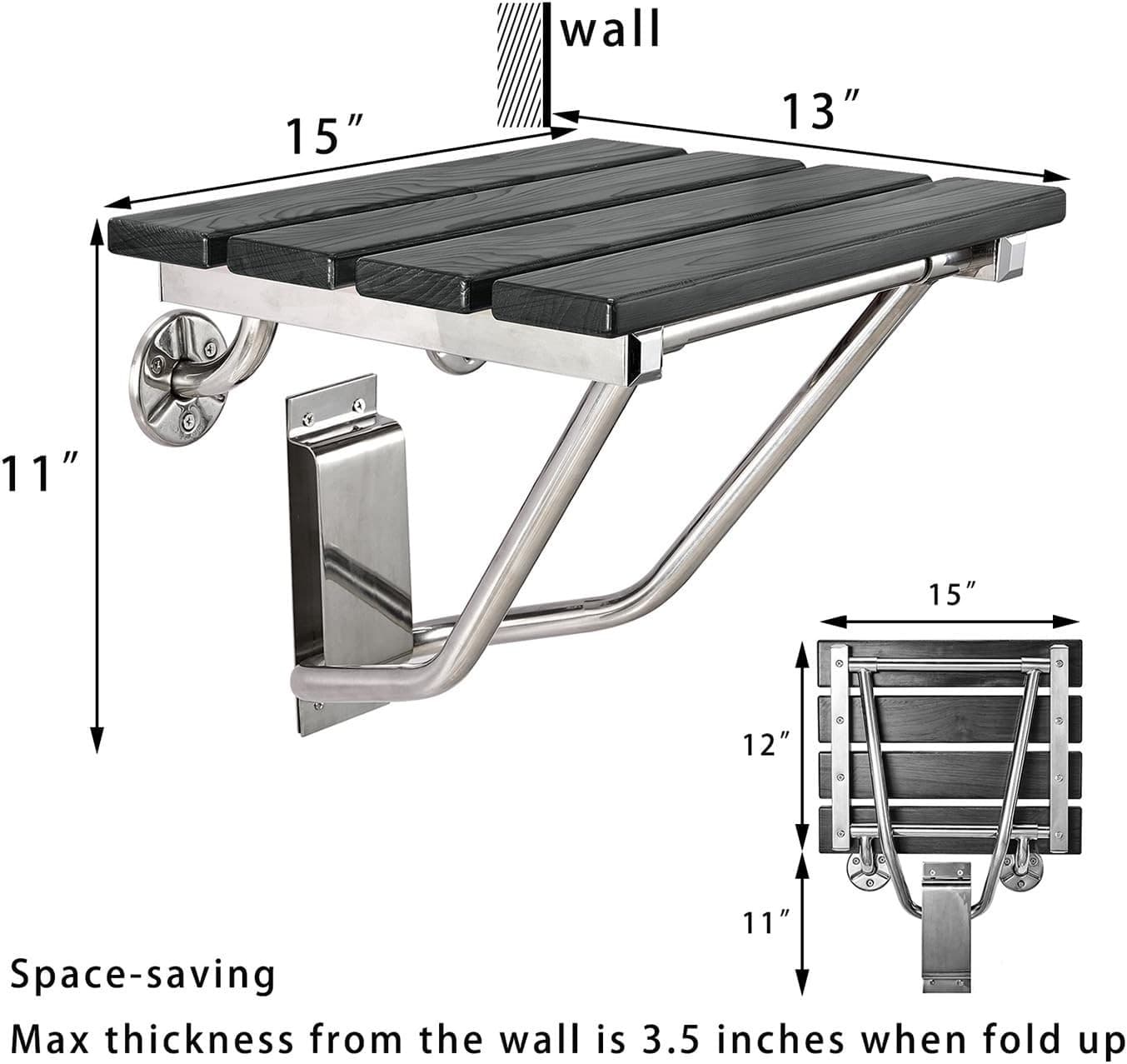 Folding, Height Adjustable, Black, Stainless, Shower Chair Seat