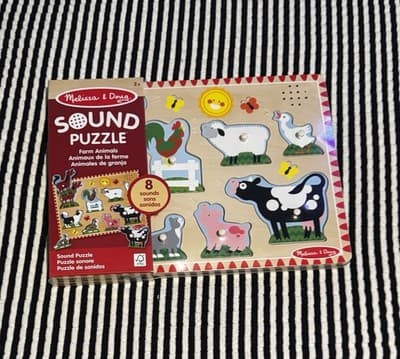 New W/ Batteries Melissa & Doug Farm Animals Wooden Peg Puzzle With Sound