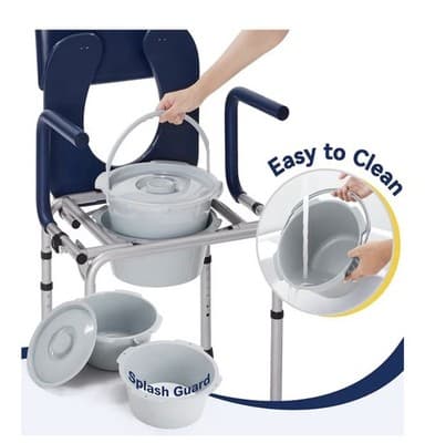 New Drop Arm Bedside Commode Toilet Supports 300lbs Removable Bucket- HolyHeal - Thumbnail 6