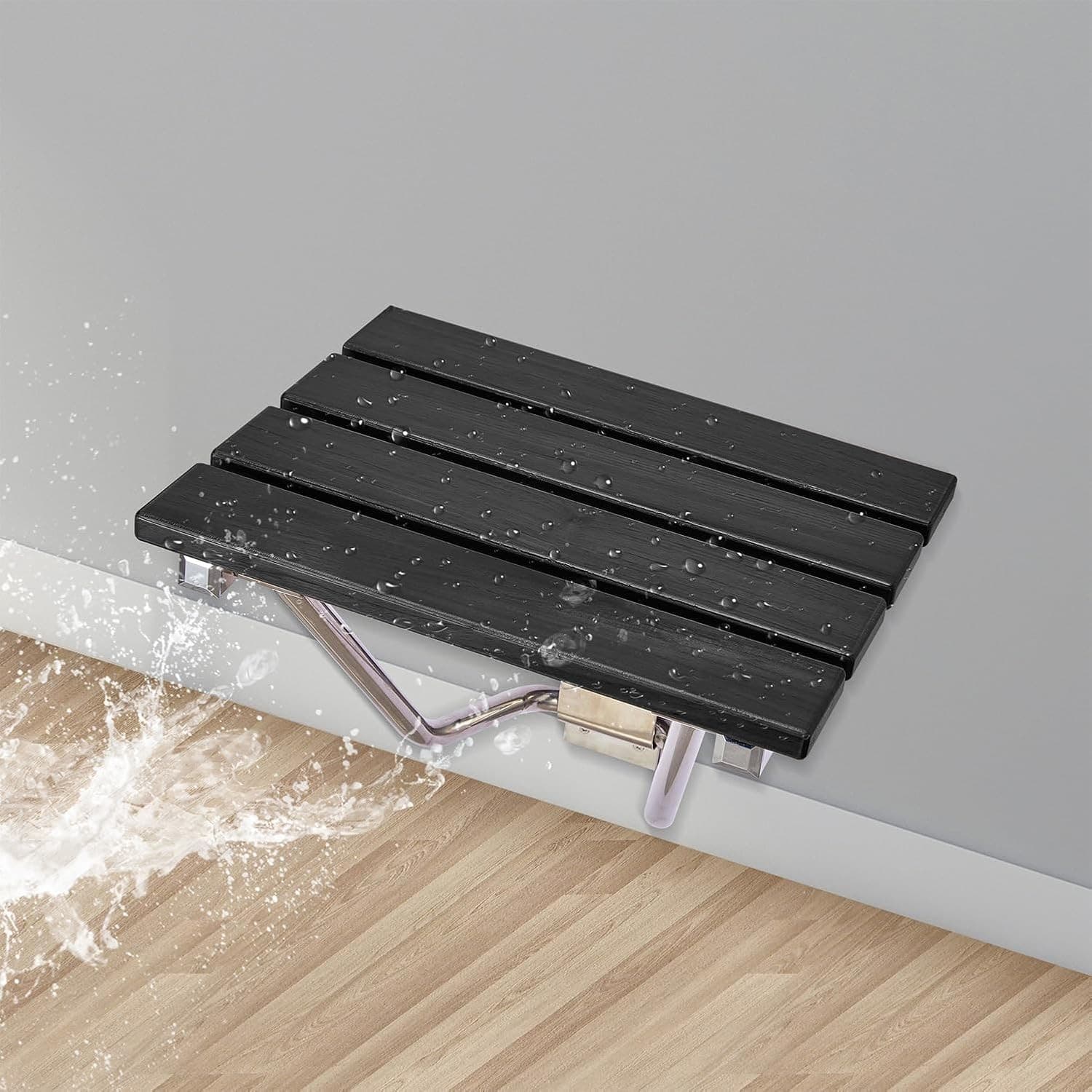 Folding, Height Adjustable, Black, Stainless, Shower Chair Seat - Thumbnail 3