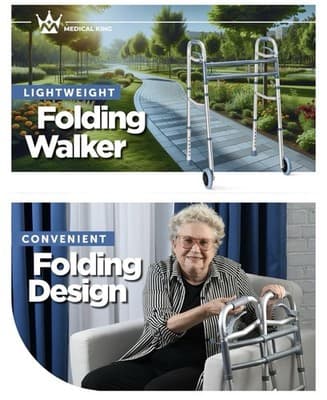 New Medical King Folding Walker w/ Wheels – Lightweight, Adjustable,Up To 350lbs - Thumbnail 8