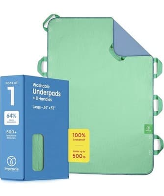 Improvia Positioning Bed Pad LARGE 34" x 52" Green 8 Reinforced Handles Washable