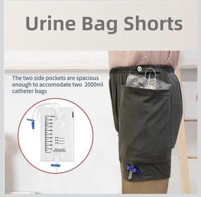 New 3x Incontinence Care Catheter Leg Bag Shorts with Pockets Dark Grey For Men - Thumbnail 4