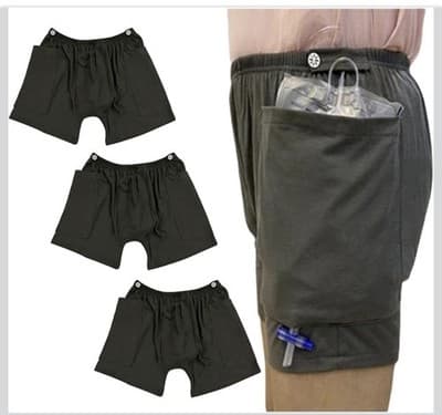 New 3x Incontinence Care Catheter Leg Bag Shorts with Pockets Dark Grey For Men