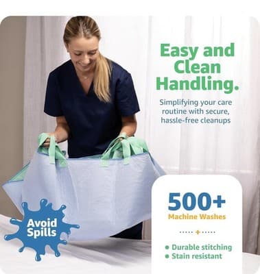 Improvia Positioning Bed Pad LARGE 34" x 52" Green 8 Reinforced Handles Washable - Thumbnail 7