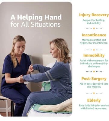 Improvia Positioning Bed Pad LARGE 34" x 52" Green 8 Reinforced Handles Washable - Thumbnail 8