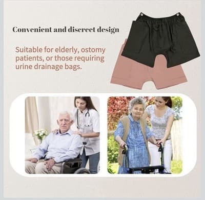 New 3x Incontinence Care Catheter Leg Bag Shorts with Pockets Dark Grey For Men - Thumbnail 5