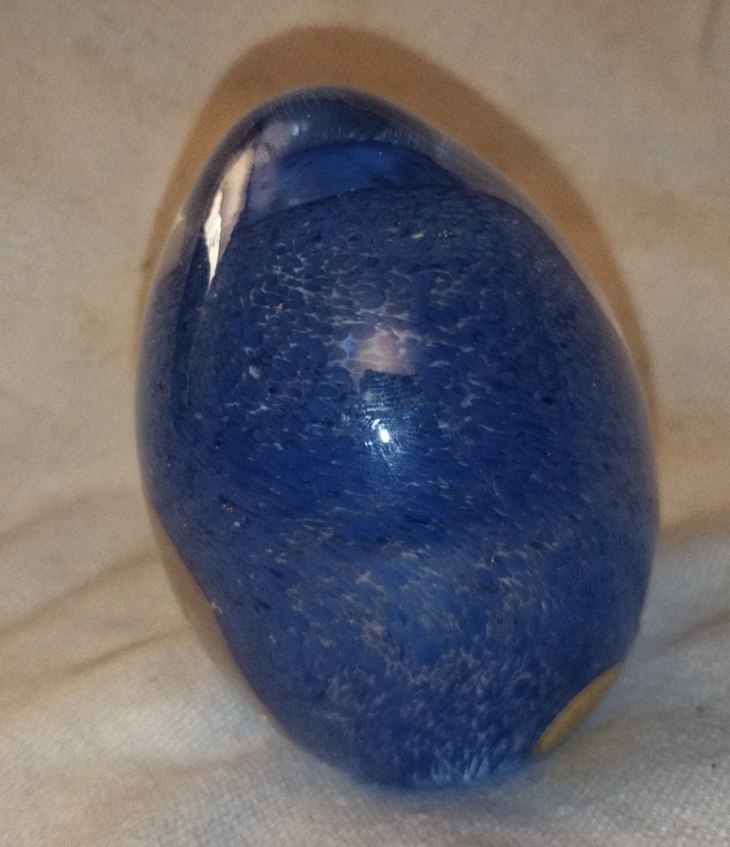 Vintage Blue Mottled Art Glass Egg Paperweight - Made in Sweden - Mid-Century Style - Image 1