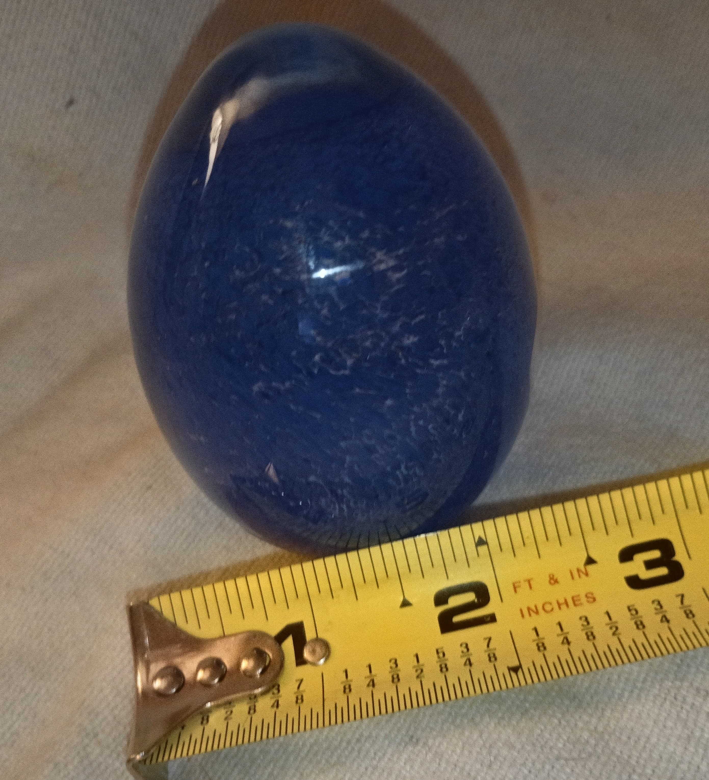 Vintage Blue Mottled Art Glass Egg Paperweight - Made in Sweden - Mid-Century Style - Thumbnail 6