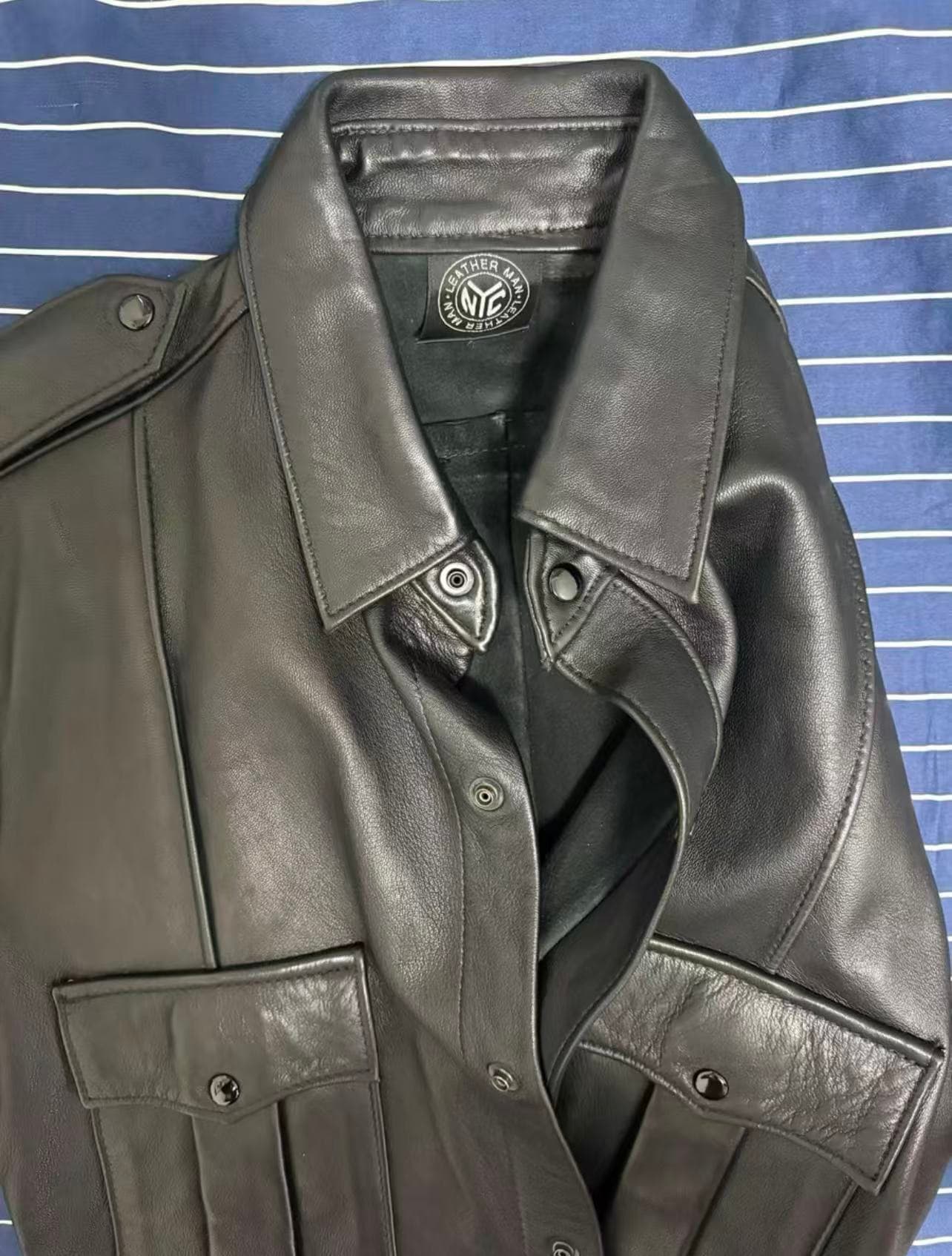 NYC Cowhide Leather Shirt – Short Sleeve - Thumbnail 6