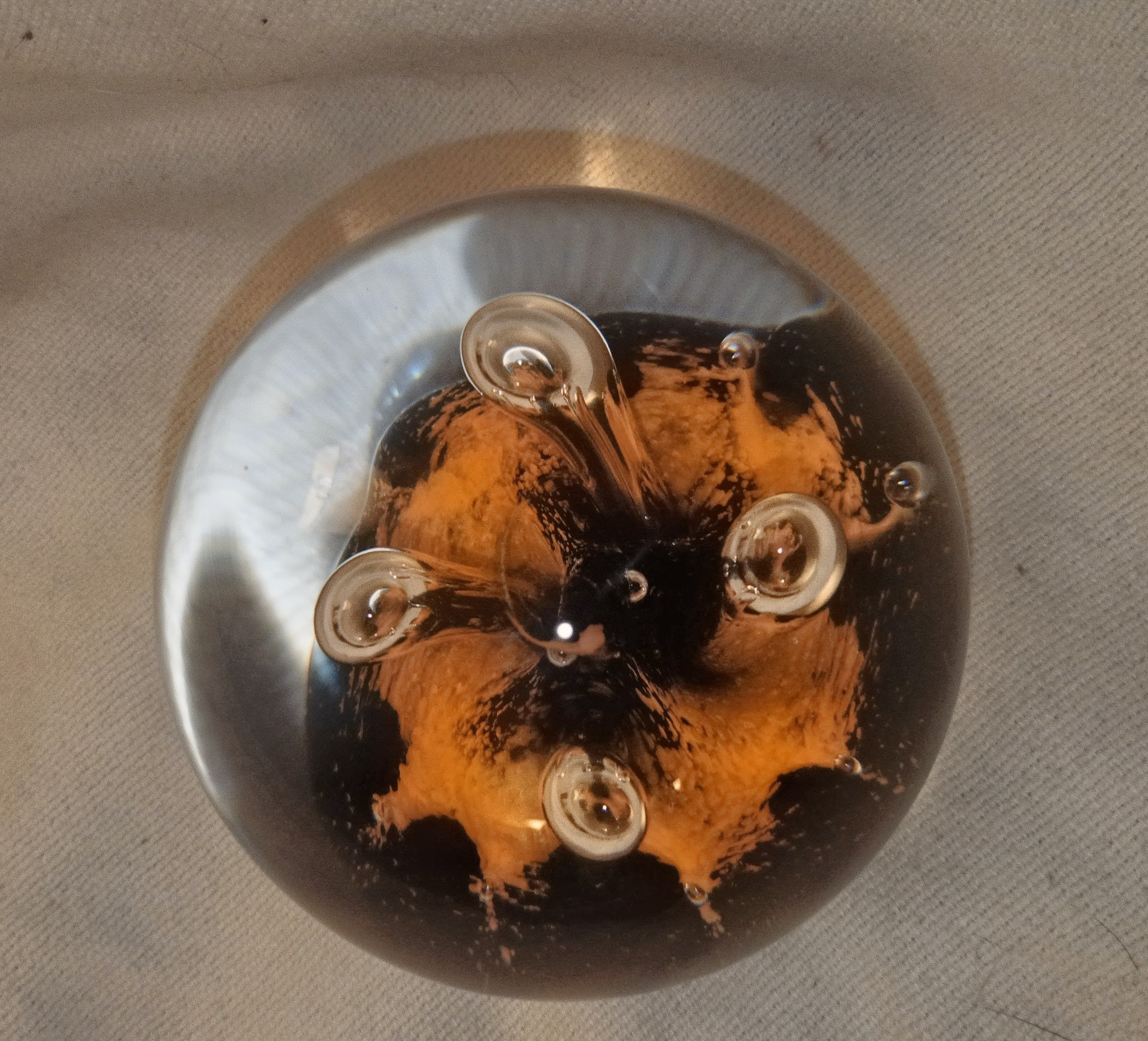 Vintage Caithness Glass "Moonflower" Paperweight - Handmade in Scotland - Cobalt Blue & White - Thumbnail 2