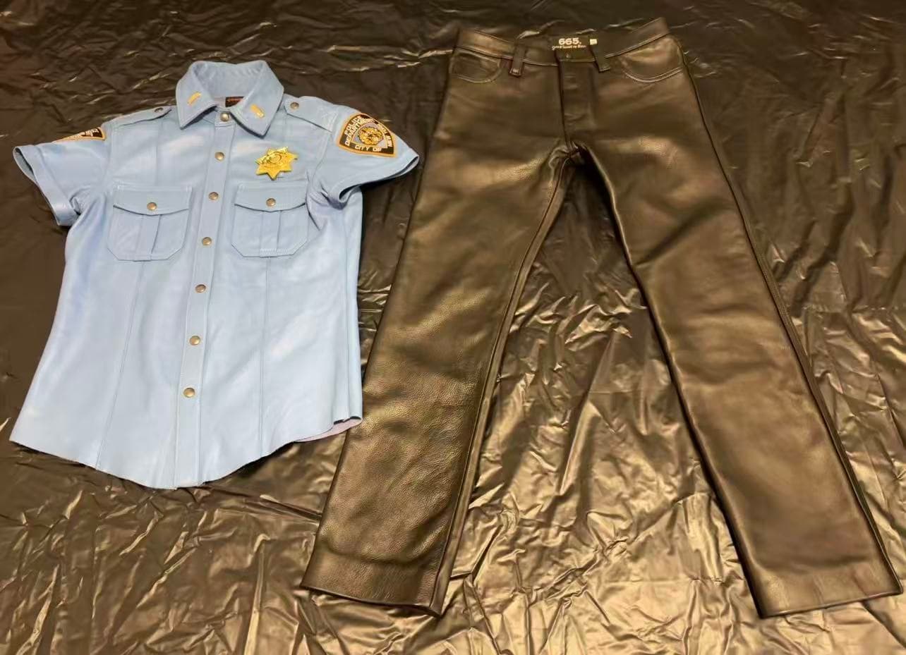 665 Blue Cowhide Leather Shirt + 665 Cowhide Leather Pants + LeatherMaster Cowhide Leather Pants + ROB Cowhide Leather Vest Set - Thumbnail 4