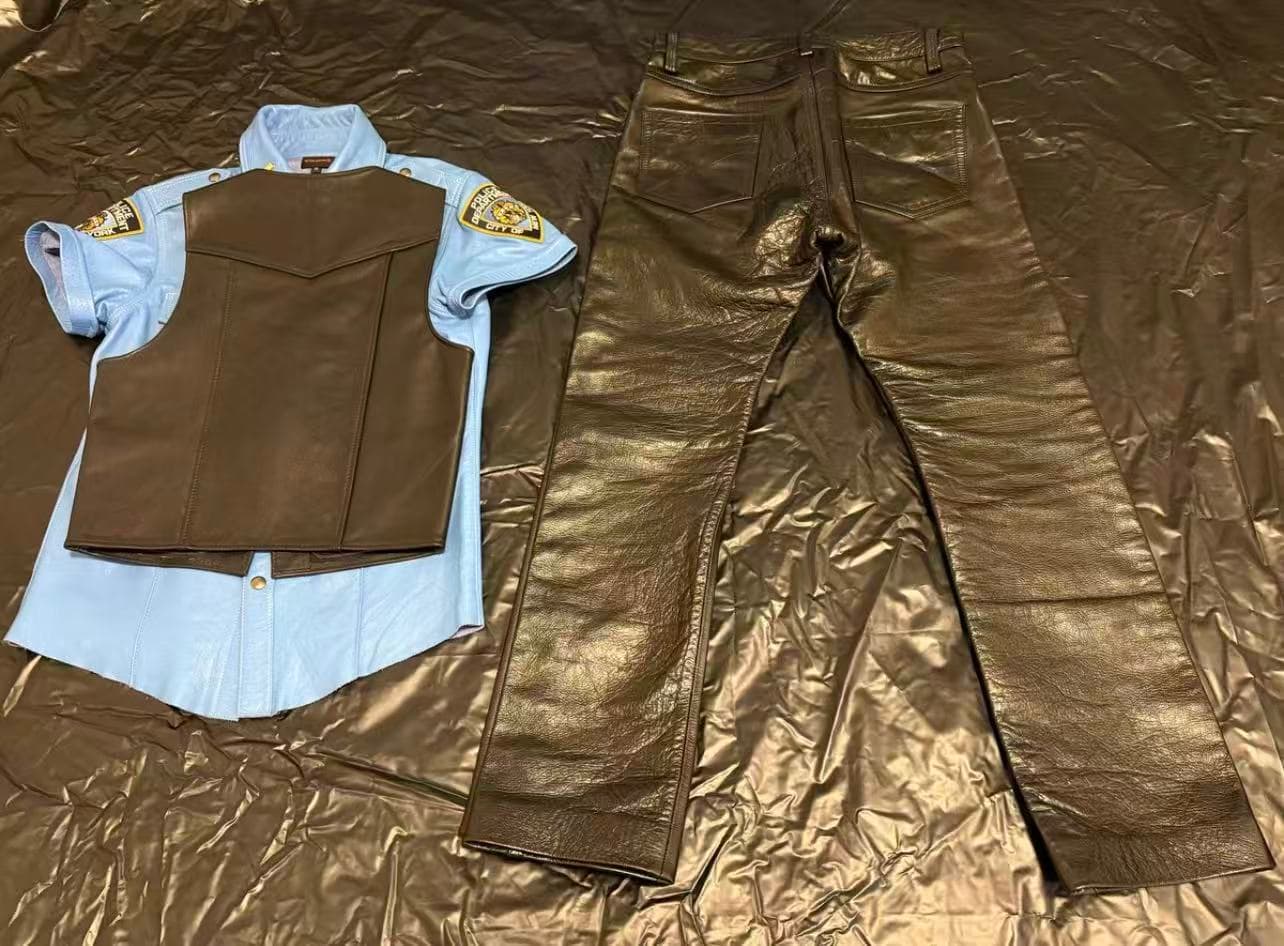 665 Blue Cowhide Leather Shirt + 665 Cowhide Leather Pants + LeatherMaster Cowhide Leather Pants + ROB Cowhide Leather Vest Set - Thumbnail 6