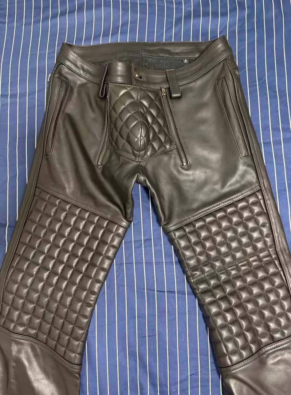 Regulation Leather Pants – Classic Diamond Quilted Double-Zip Style - Thumbnail 5