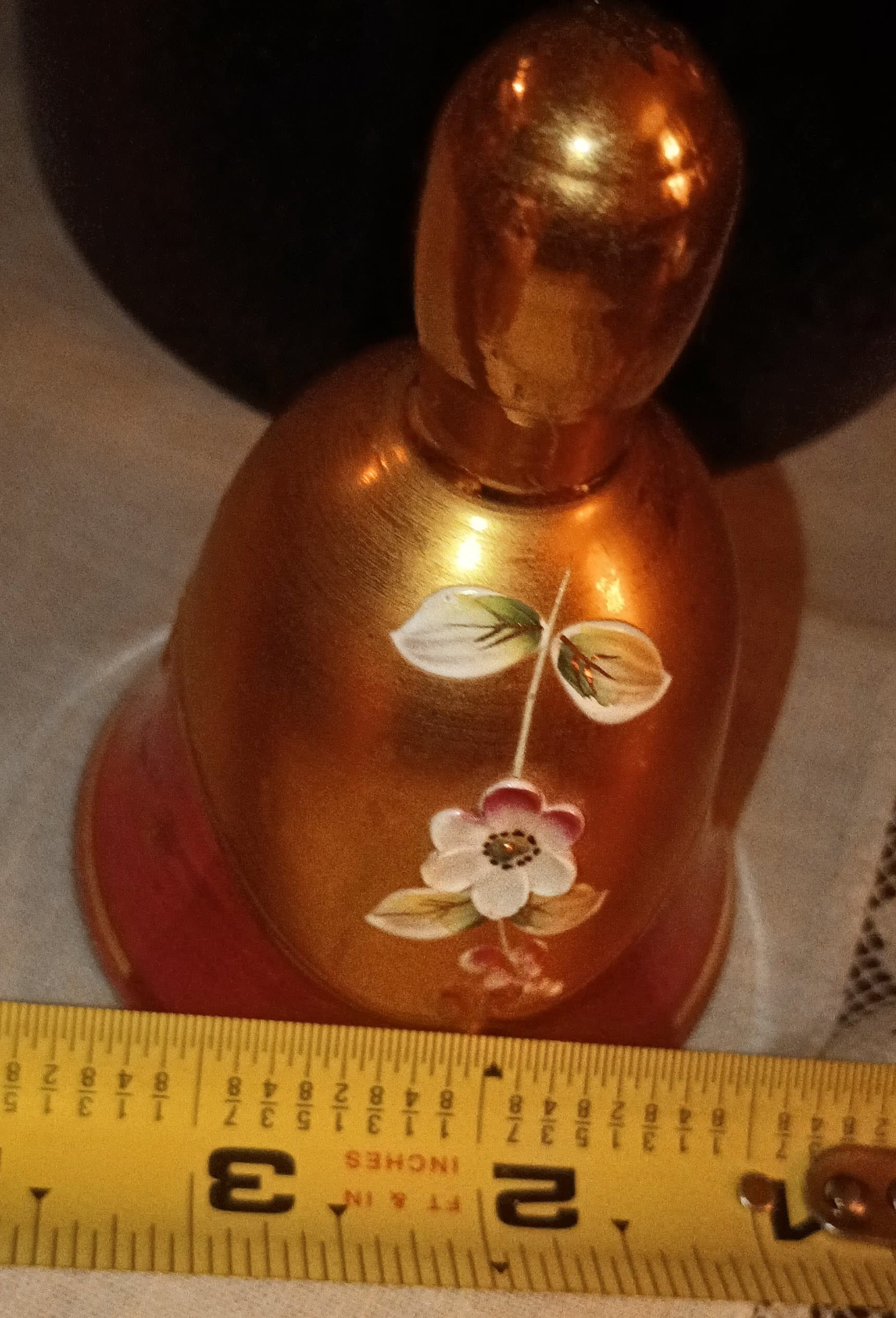 Vintage Czech Art Glass 4" Bell - Hand-Blown Bohemian Crystal with Applied Glass Florals - Thumbnail 7