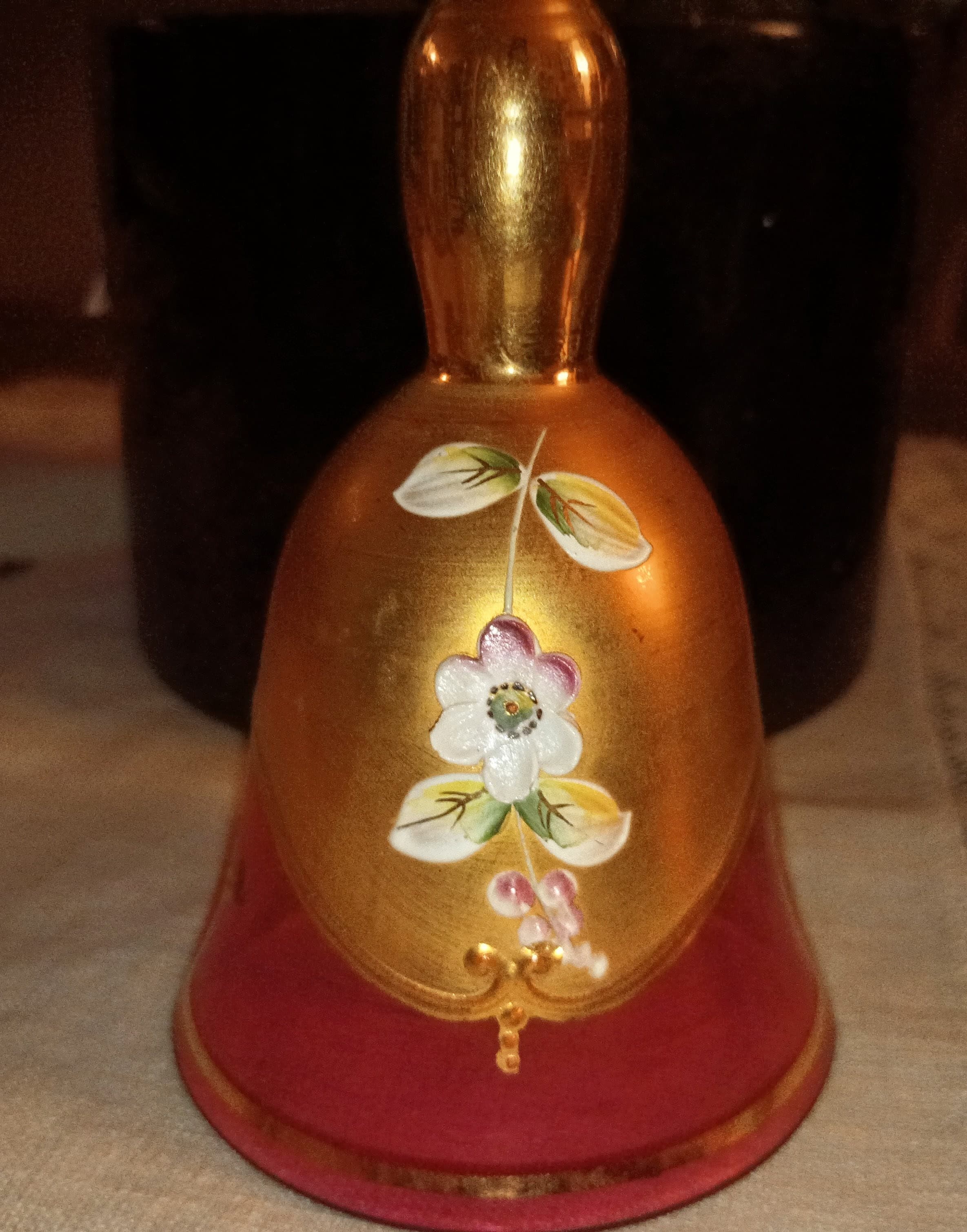 Vintage Czech Art Glass 4" Bell - Hand-Blown Bohemian Crystal with Applied Glass Florals - Image 1