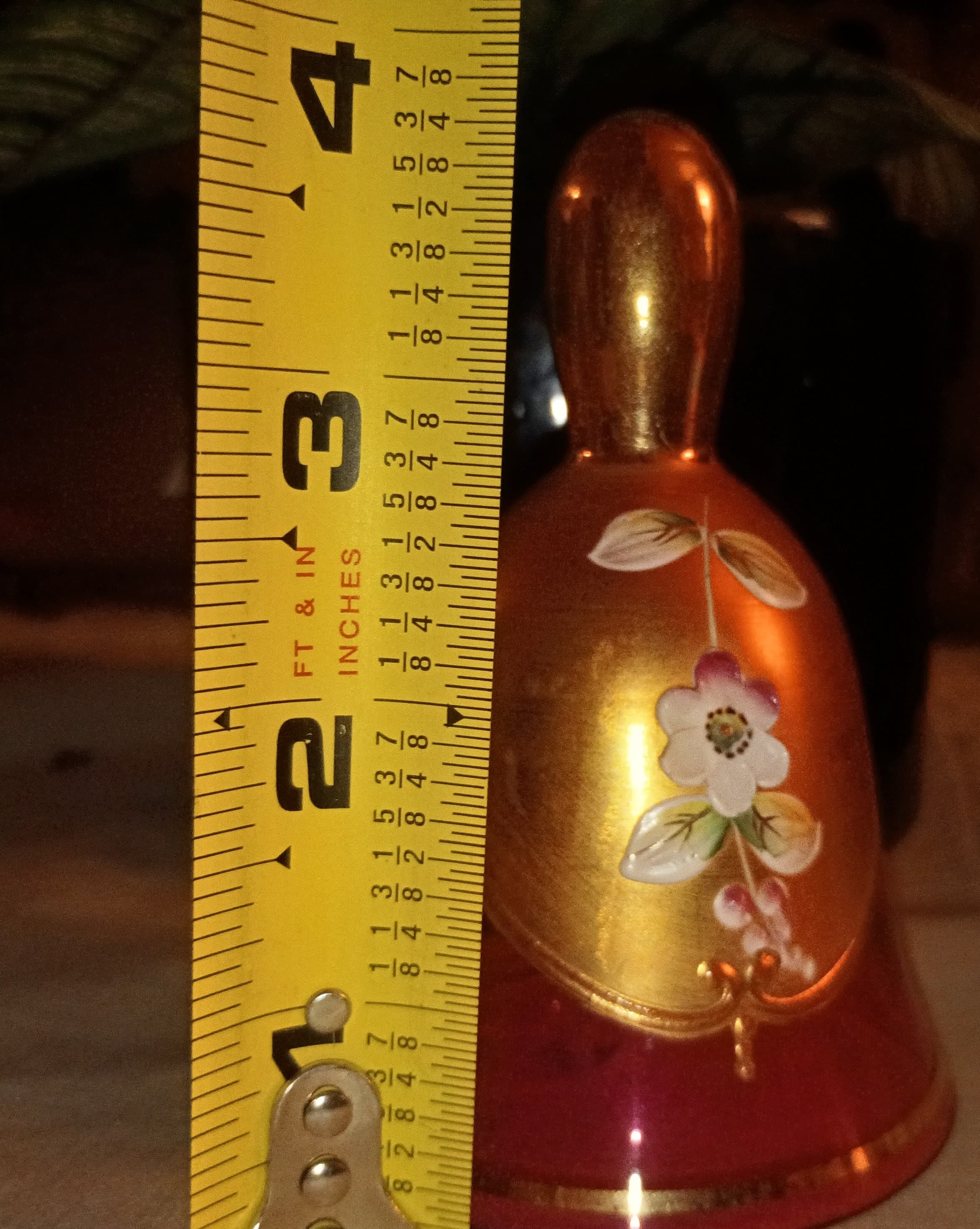 Vintage Czech Art Glass 4" Bell - Hand-Blown Bohemian Crystal with Applied Glass Florals - Thumbnail 5