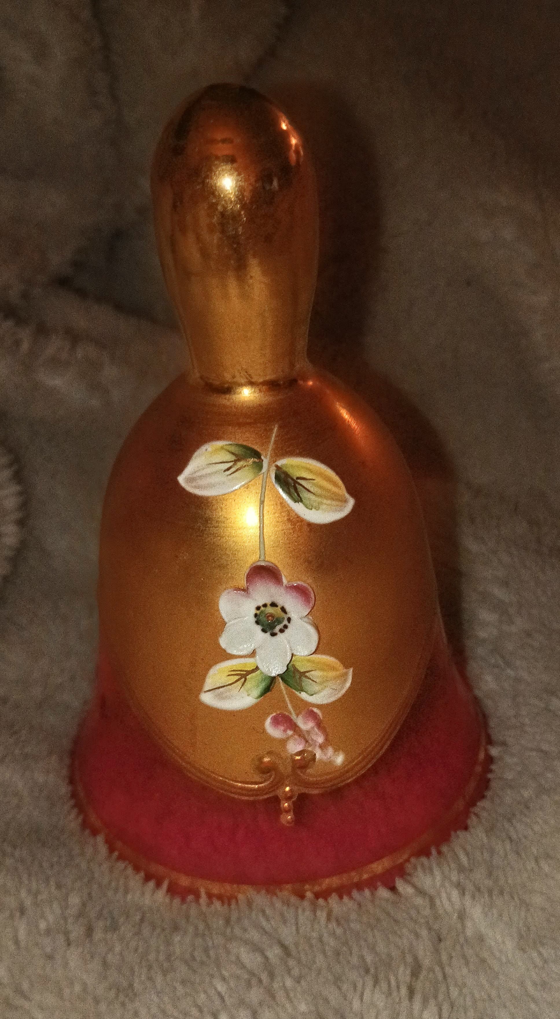 Vintage Czech Art Glass 4" Bell - Hand-Blown Bohemian Crystal with Applied Glass Florals - Thumbnail 6