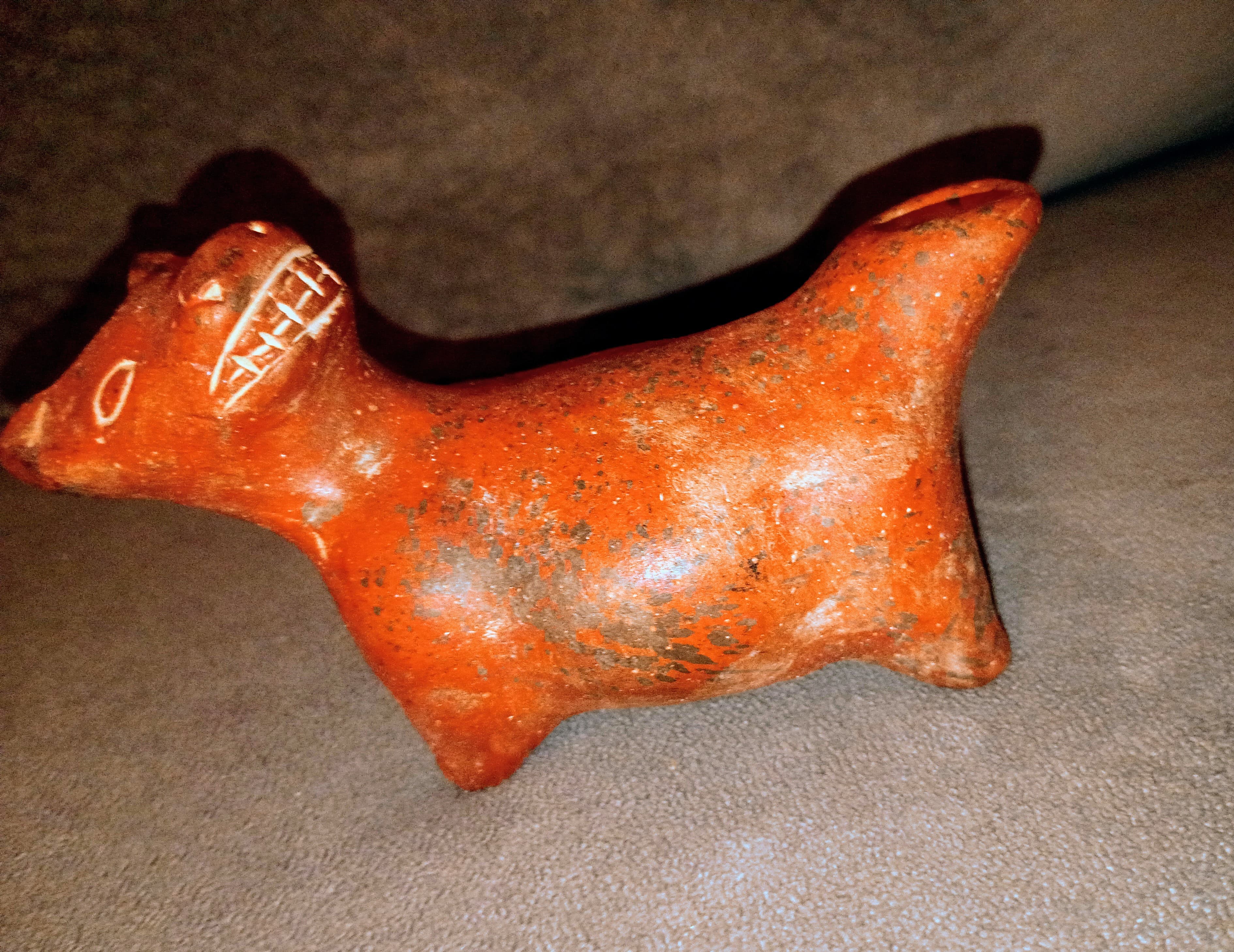 Vintage Red Clay Animal Figurine with Incised Details - Image 1