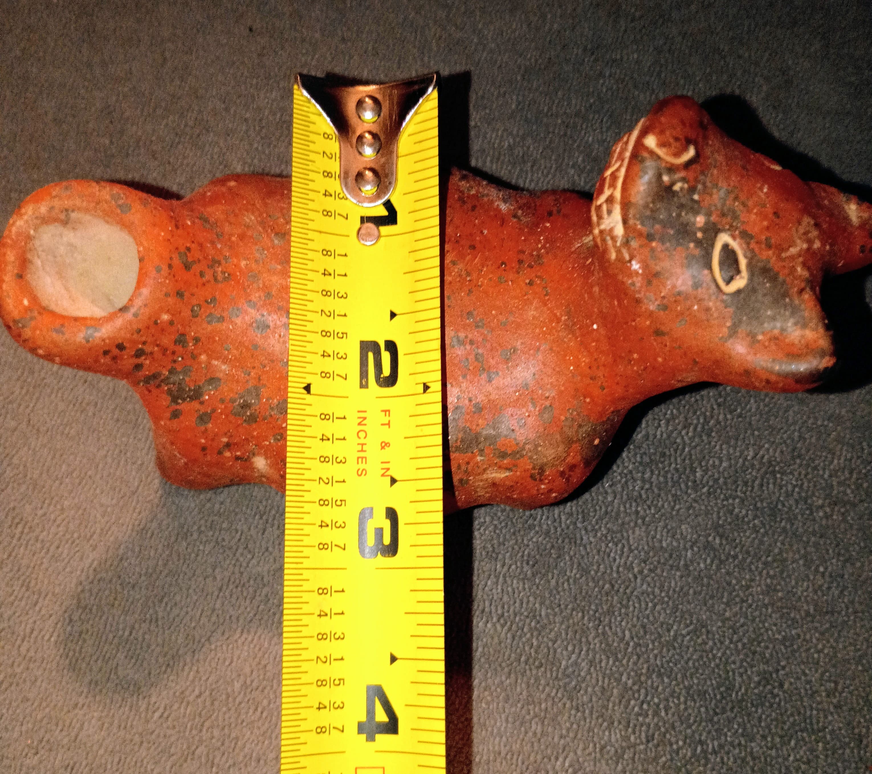 Vintage Red Clay Animal Figurine with Incised Details - Thumbnail 6