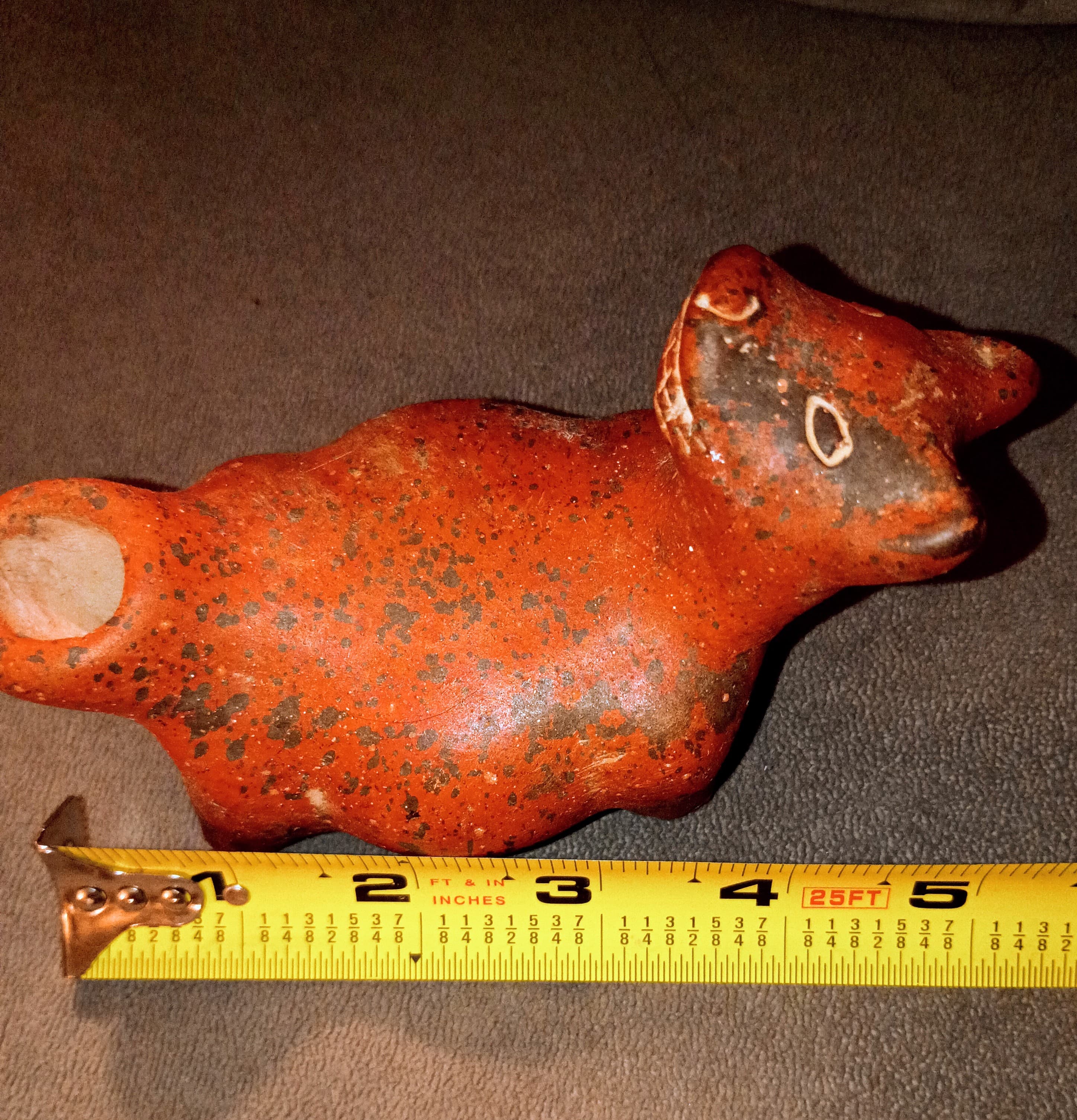 Vintage Red Clay Animal Figurine with Incised Details - Thumbnail 7