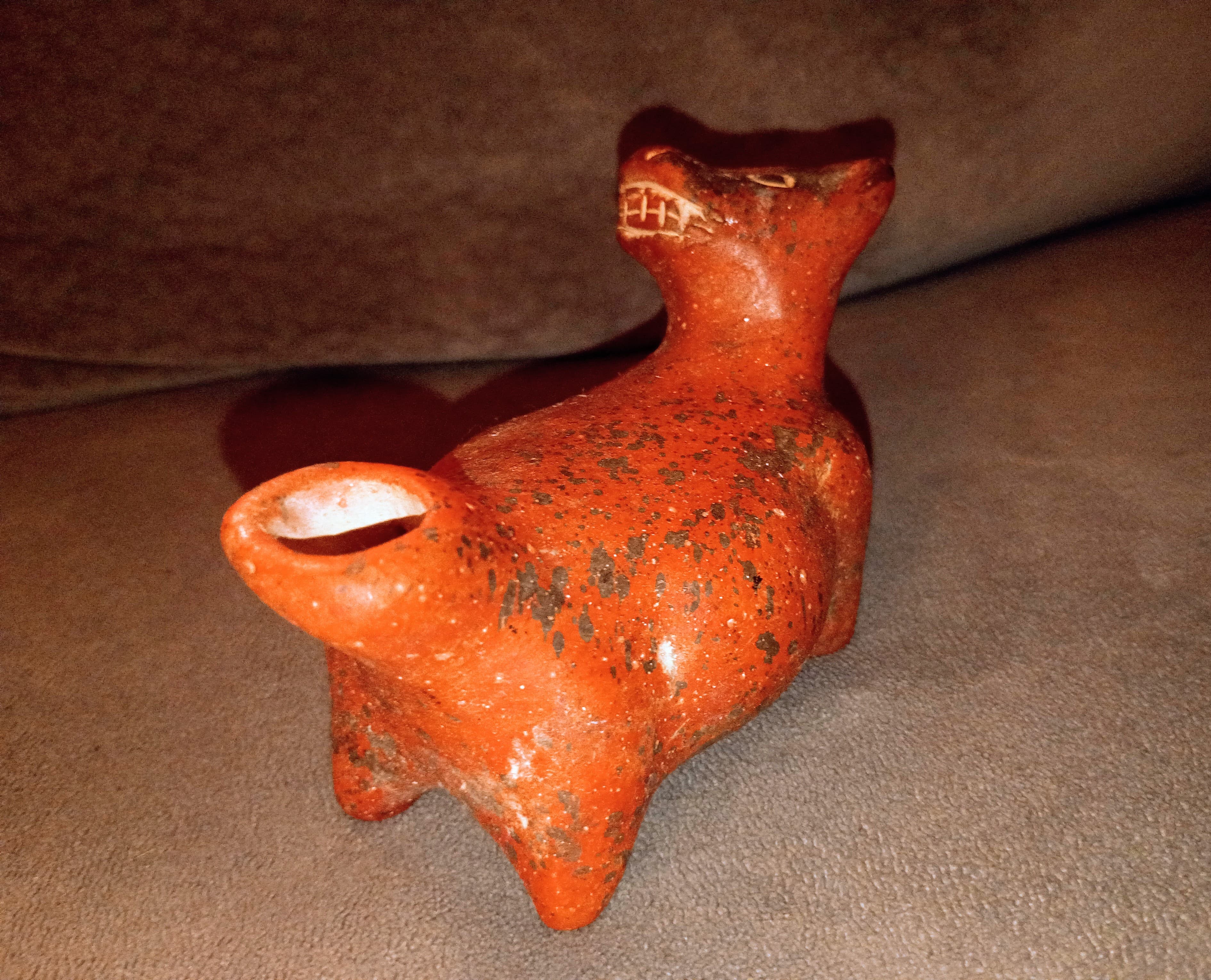 Vintage Red Clay Animal Figurine with Incised Details - Thumbnail 2