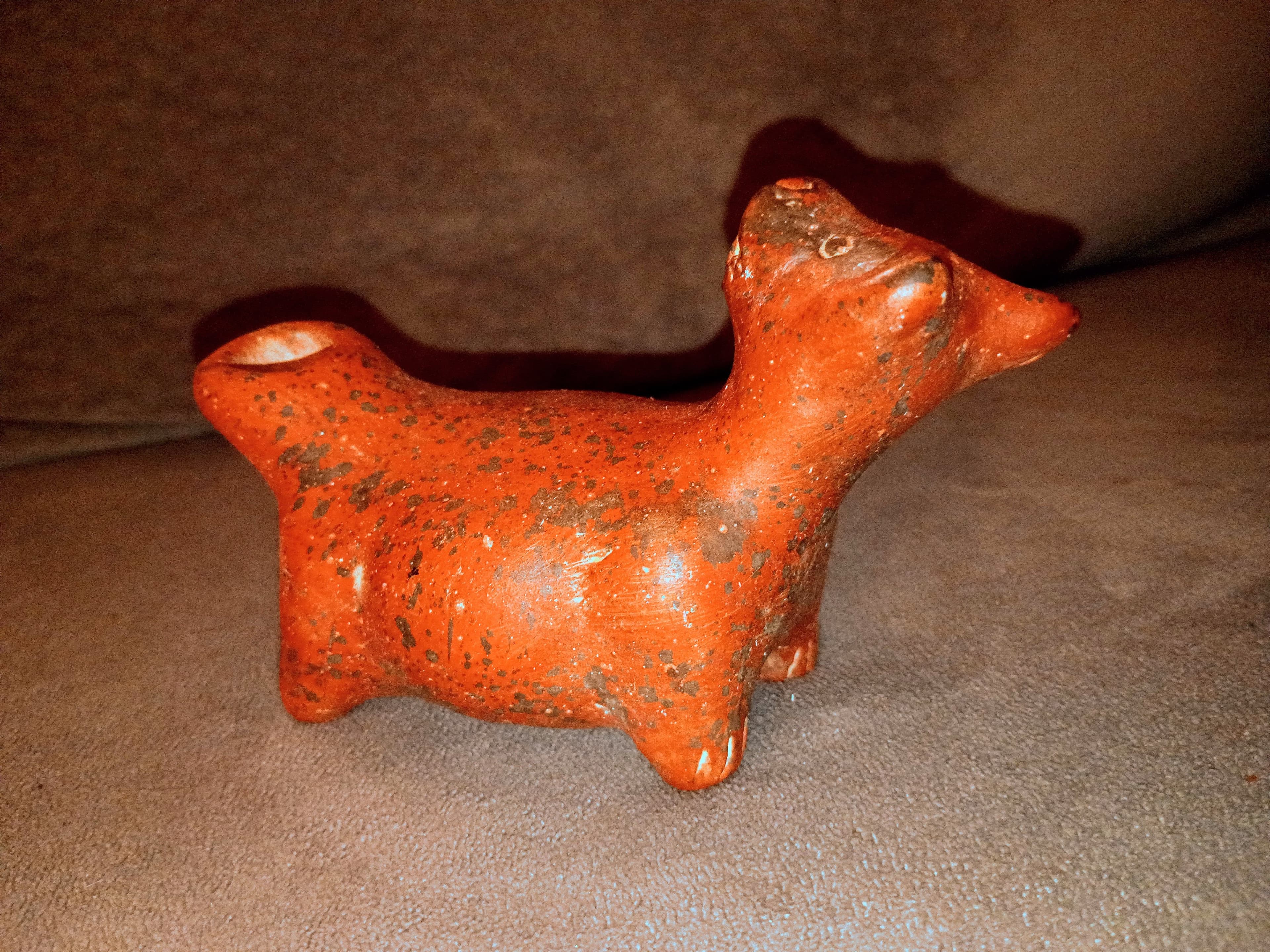 Vintage Red Clay Animal Figurine with Incised Details - Thumbnail 3