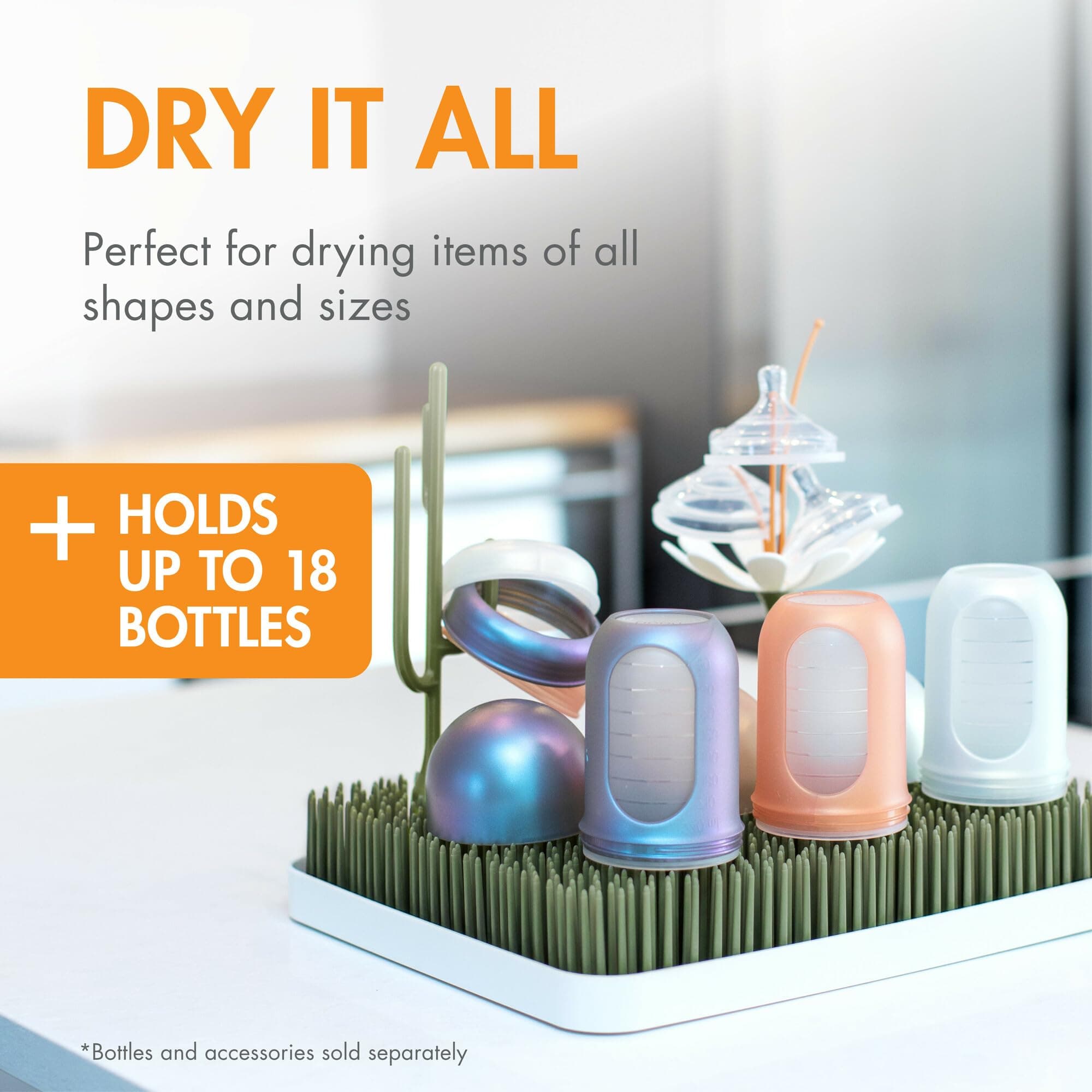 Boon Lawn Countertop Baby Bottle Drying Rack with Antimicrobial Tray - Baby Bott - Thumbnail 2