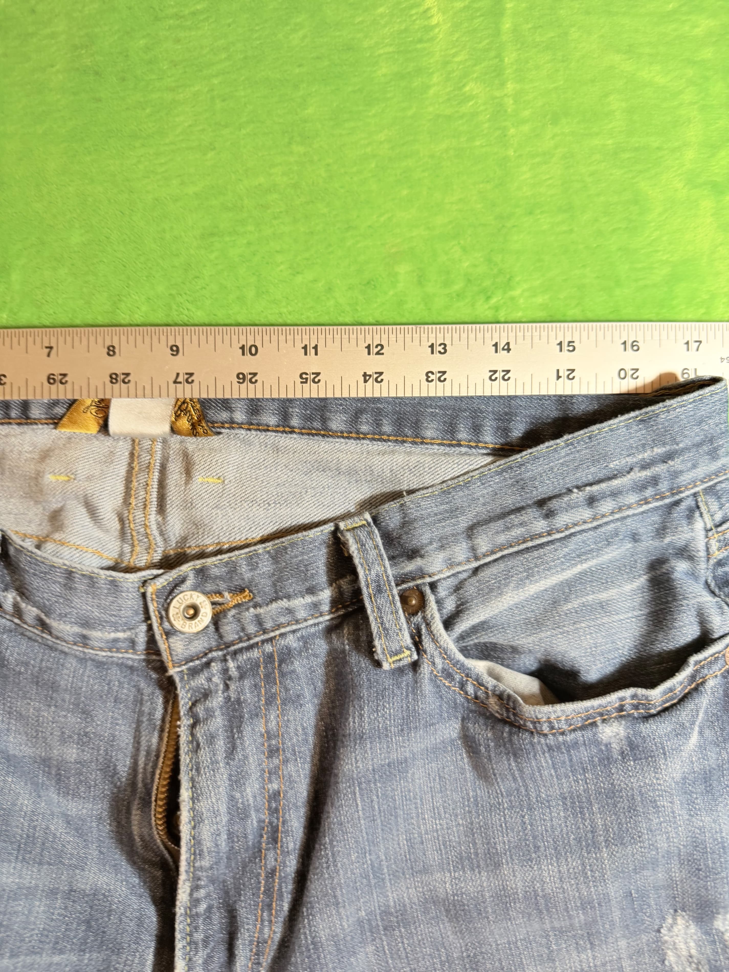 Lucky Brand Long Inseam 34x32 Men's Jeans Light Wash Distressed - Thumbnail 12