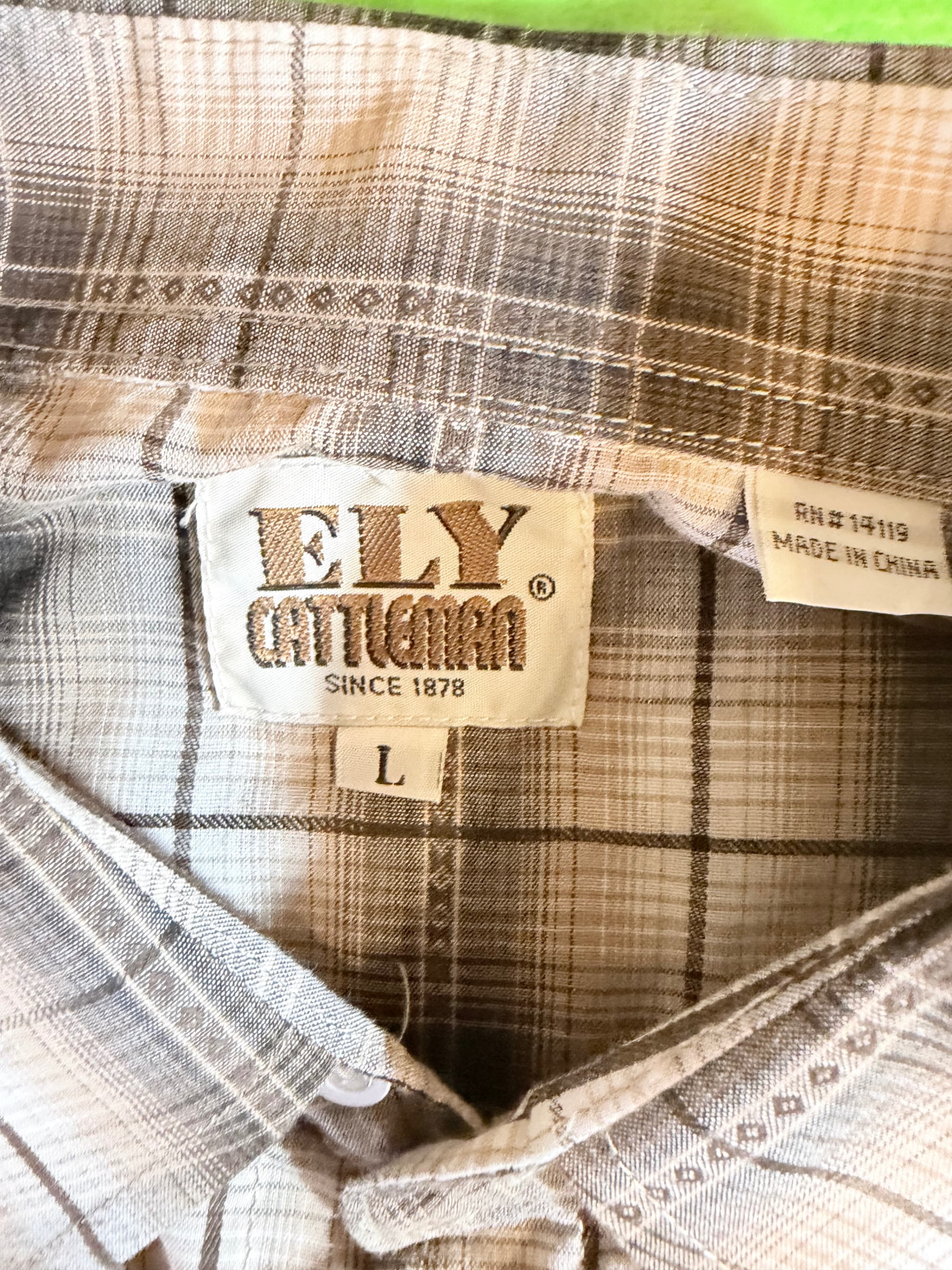 Ely Cattleman Plaid Western Shirt Size L Long Sleeve - Thumbnail 3