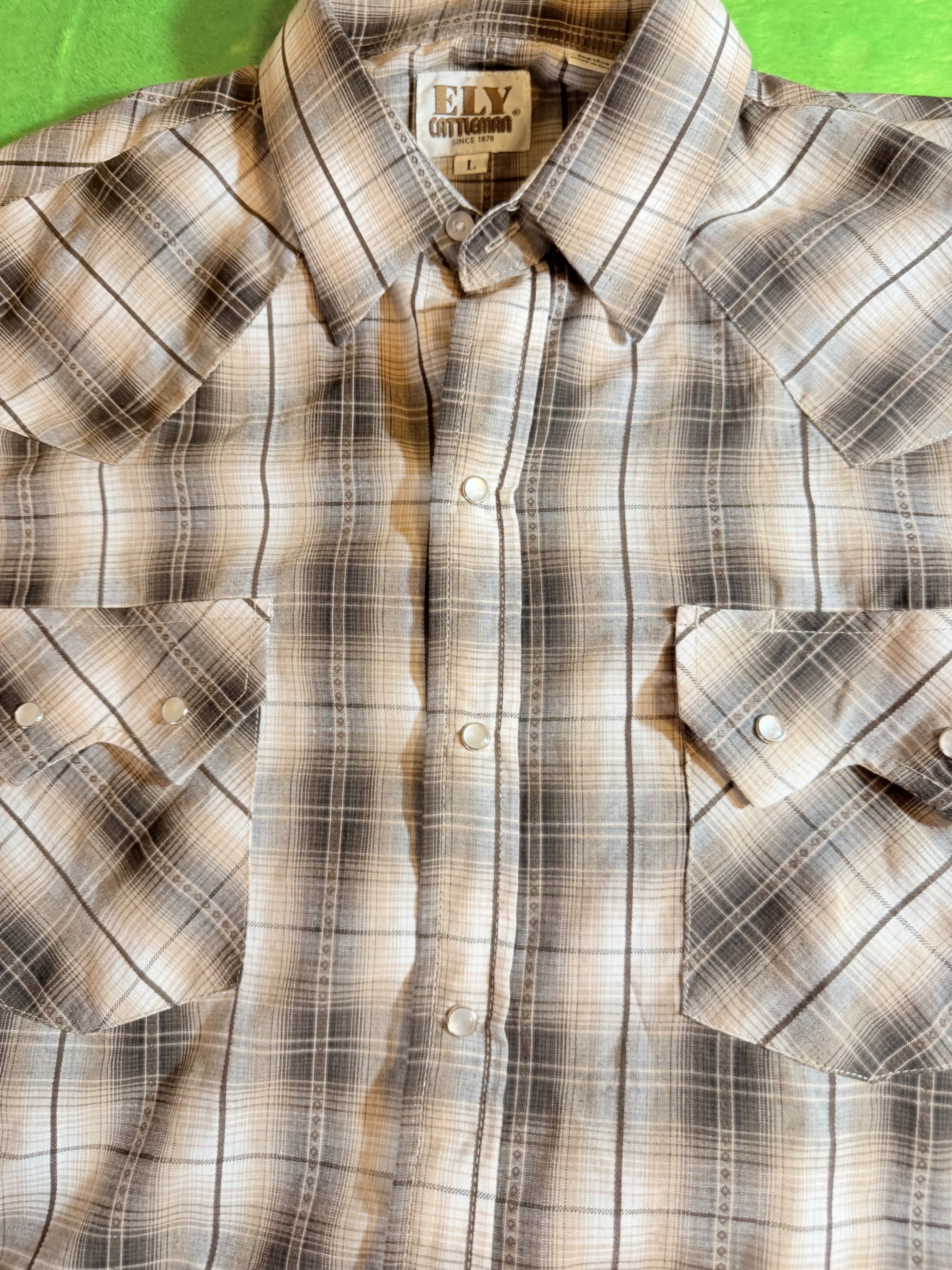 Ely Cattleman Plaid Western Shirt Size L Long Sleeve - Thumbnail 9